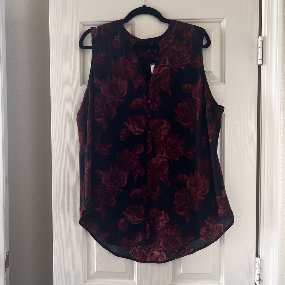 Torrid black and purple floral button down blouse. NWT